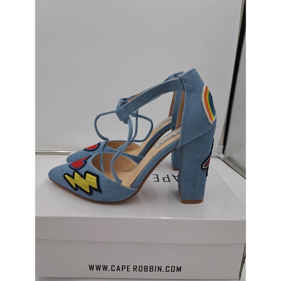 READ Cape Robbin Boho Western Denim Patches block high heel pointy toe Shoes 7 - Picture 2 of 10